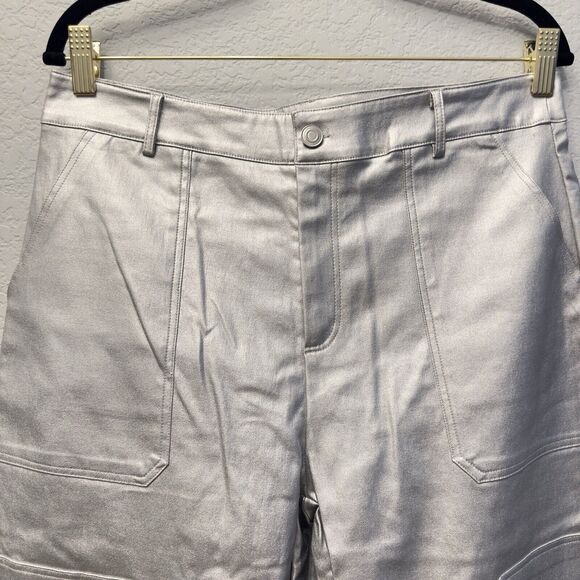 Edit By Nine Shining Star Women’s High Waist Silver Metallic Pants Size Large - Picture 3 of 16